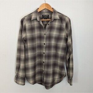 Filson Light Gray Ombre Plaid Women's Button Down Shirt Size M